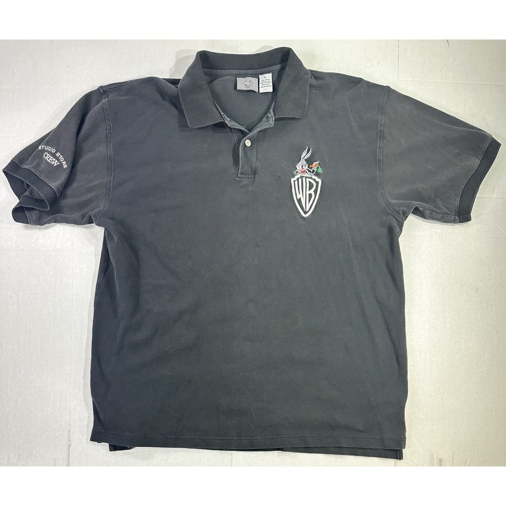 Vintage 90s Warner Bros Studio Store Crew‎ Bugs Bunny Polo Shirt Black XL